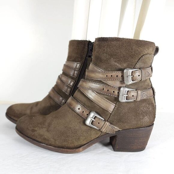 Miz Mooz Women's Darien EU39 US8-8,5 Brown Suede Leather Harness Ankle Boots - Picture 2 of 14